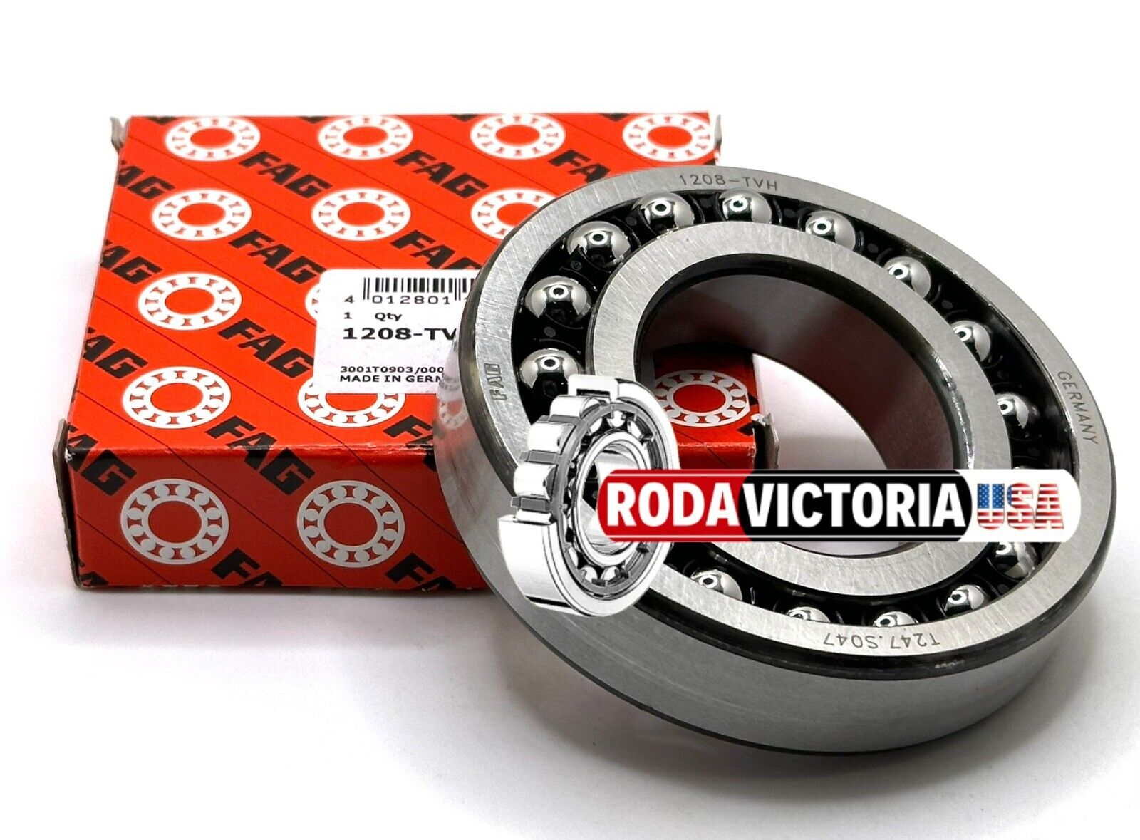 thumbnail image 2 of FAG 1203 TVH Self-Aligning Ball Bearing - Double Row 17x40x12 Mm German Made Industrial Bearing 2 of 10