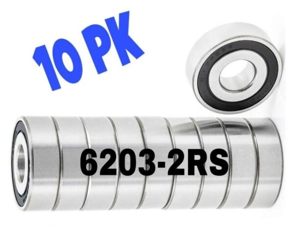 (10 Pcs) ZEN 6203 2RS C3 Deep Groove Ball Bearing, Rubber Sealed 17x40x12 mm