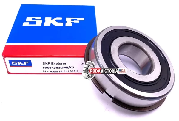 SKF 6306 2RS1 NR C3 Ball Bearing, Rubber Sealed + Snap Ring 30x72x19 mm