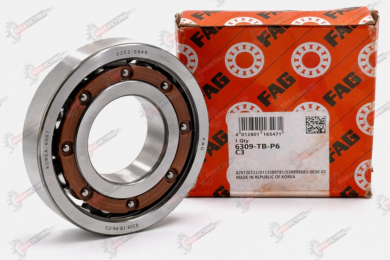 FAG 6309 TB P6 C3 Deep Groove Ball Bearing, Open Type, No Seals 45x100x25 mm
